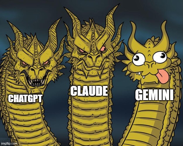 三條龍梗圖：ChatGPT、Claude、Gemini