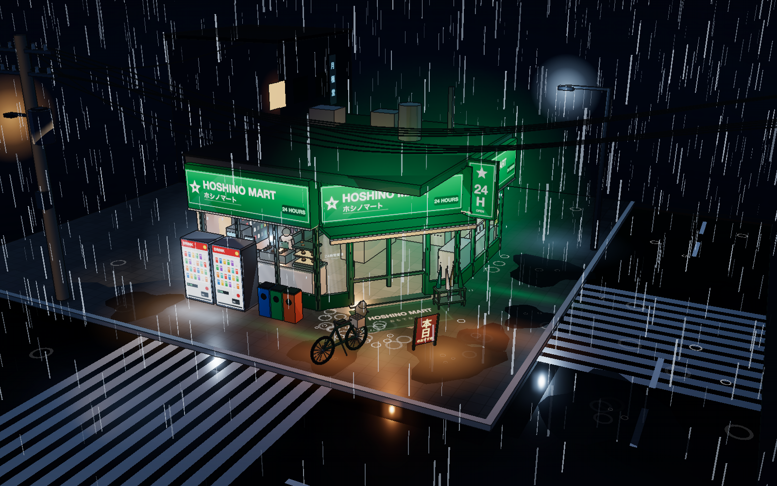 HOSHINO MART 雨夜超商 3D 微縮模型