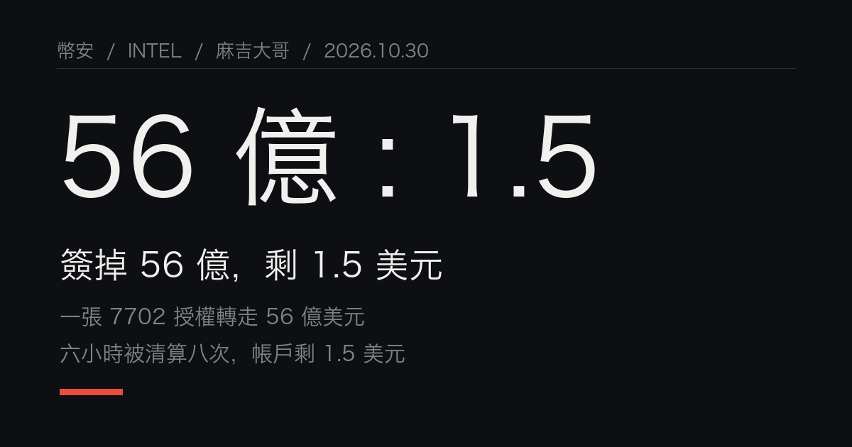 一張 7702 授權轉走 56 億美元，麻吉大哥帳戶剩 1.5 美元